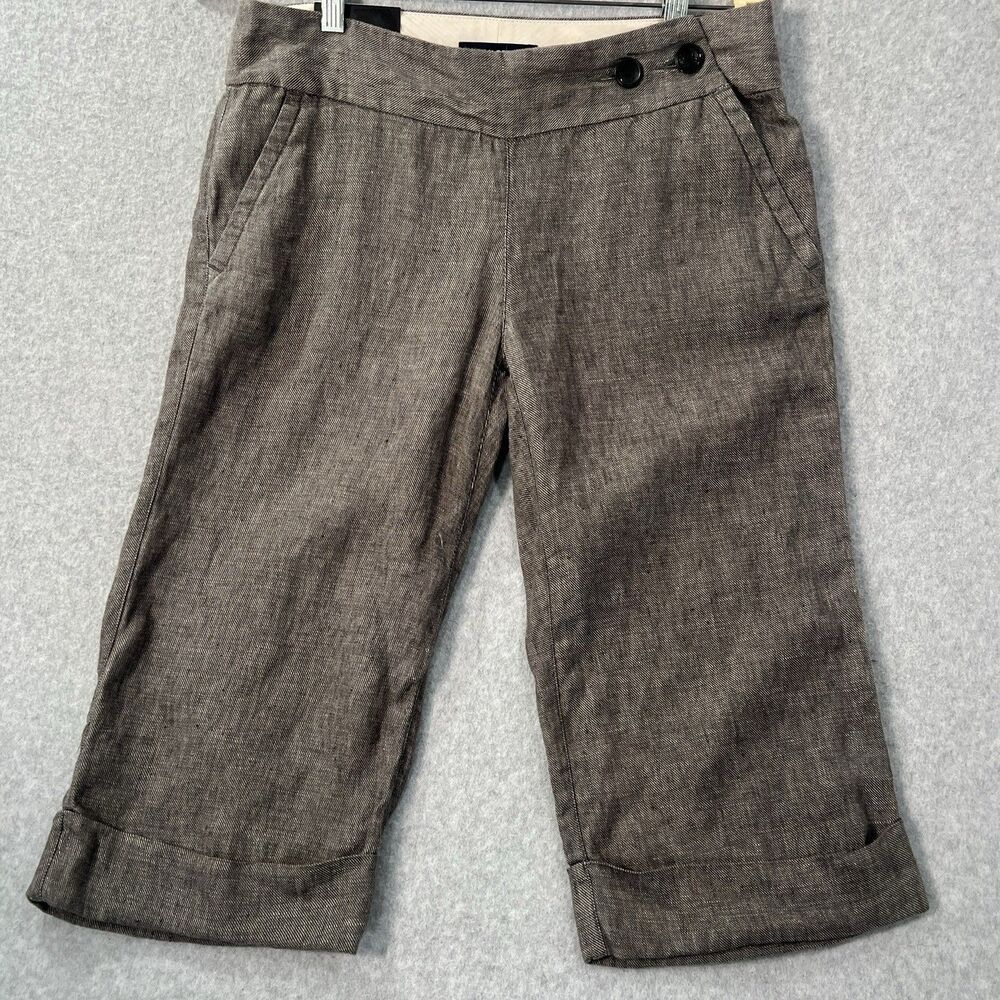 Banana Republic Martin Fit Capri Pants Women's 6 Brown Linen tweed Cropped NWT